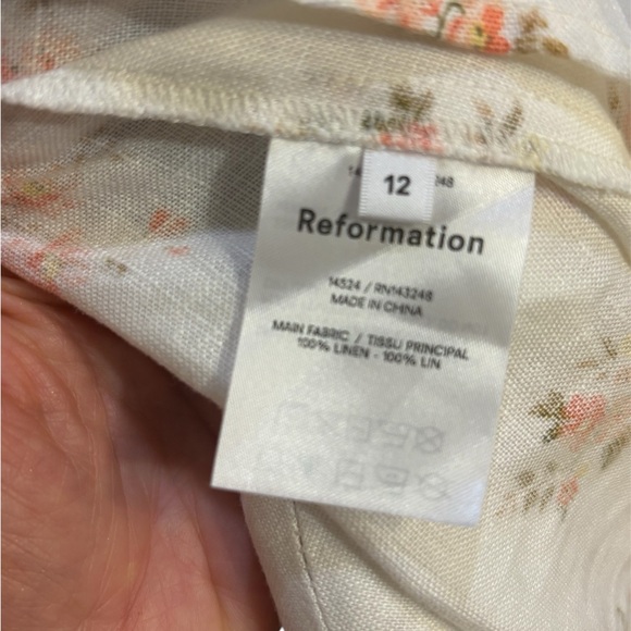 REFORMATION White Ditsy Floral Heirloom  Linen Puff Sleeve Maxi Dress Sz 12 L - Picture 6 of 6